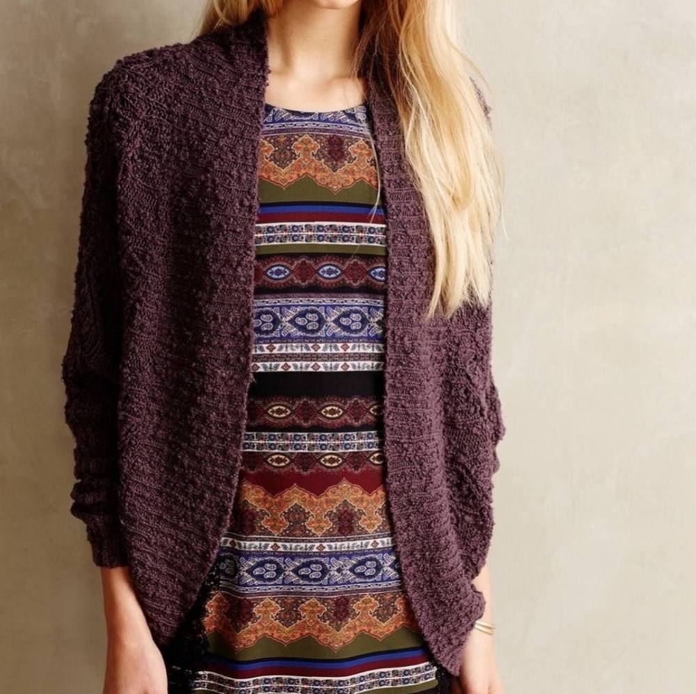 Anthropologie Moth Long Sleeved Chunky Knit Sweater Womens LARGE Deep Purple
